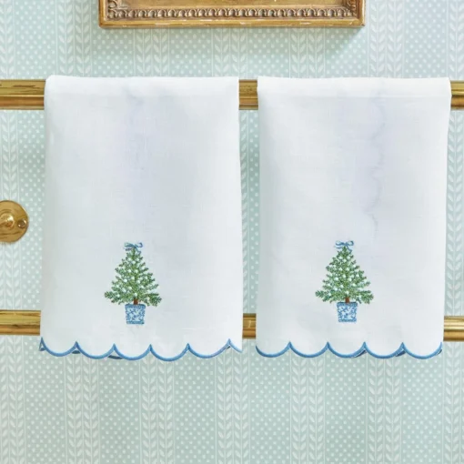 Mrs. Alice Embroidered Christmas Tree Linen Hand Towel< Mrs. Alice Monogram | Monogrammable Gifts