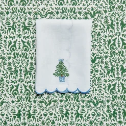 Mrs. Alice Embroidered Christmas Tree Linen Hand Towel< Mrs. Alice Monogram | Monogrammable Gifts