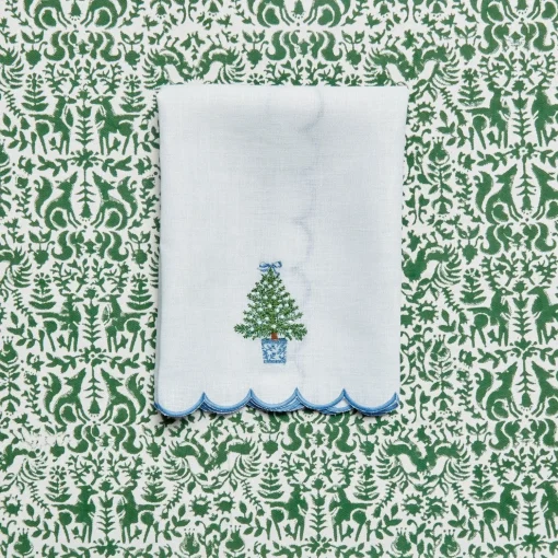 Mrs. Alice Embroidered Christmas Tree Linen Hand Towel< Mrs. Alice Monogram | Monogrammable Gifts