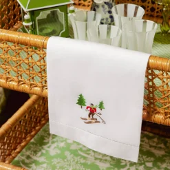 Mrs. Alice Embroidered Skier White Linen Hand Towel< Mrs. Alice Monogram | Monogrammable Gifts