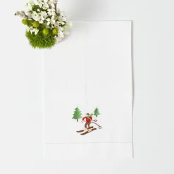 Mrs. Alice Embroidered Skier White Linen Hand Towel< Mrs. Alice Monogram | Monogrammable Gifts
