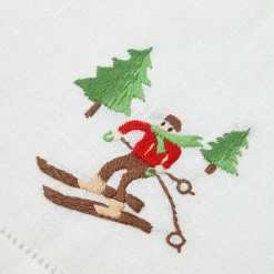 Mrs. Alice Embroidered Skier White Linen Hand Towel< Mrs. Alice Monogram | Monogrammable Gifts