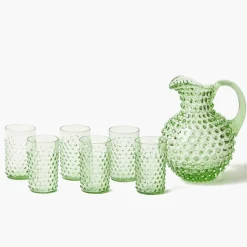 Mrs. Alice Emerald Hobnail Glasses & Jug Set< Glassware Sets