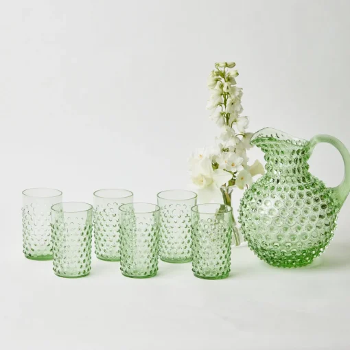 Mrs. Alice Emerald Hobnail Glasses & Jug Set< Glassware Sets