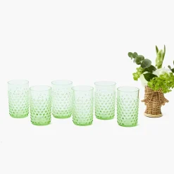 Mrs. Alice Emerald Hobnail Glasses (Set of 6)< Glasses