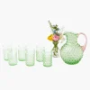 Mrs. Alice Emerald Hobnail Jug with Rose Handle & Glasses (set of 6)< Glassware Sets