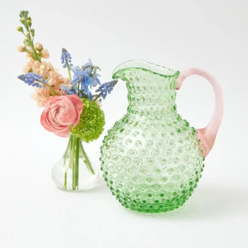Mrs. Alice Emerald Hobnail Jug with Rose Handle & Glasses (set of 6)< Glassware Sets