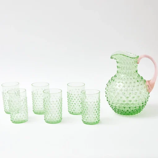 Mrs. Alice Emerald Hobnail Jug with Rose Handle & Glasses (set of 6)< Glassware Sets