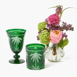 Mrs. Alice Emerald Palm Tree Glassware (Set of 8)< Summer Glassware | Glasses