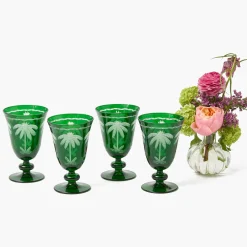 Mrs. Alice Emerald Palm Tree Wine Glasses (Set of 4)< Glasses