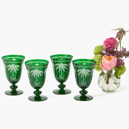 Mrs. Alice Emerald Palm Tree Wine Glasses (Set of 4)< Glasses