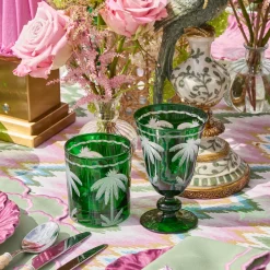 Mrs. Alice Emerald Palm Tree Wine Glasses (Set of 4)< Glasses