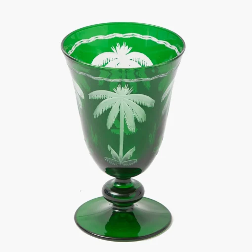 Mrs. Alice Emerald Palm Tree Wine Glasses (Set of 4)< Glasses