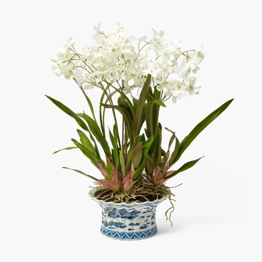 Mrs. Alice Faux Dancing Lady Orchid in Chinoiserie Planter< Year-round Decorations | Forever Blooms