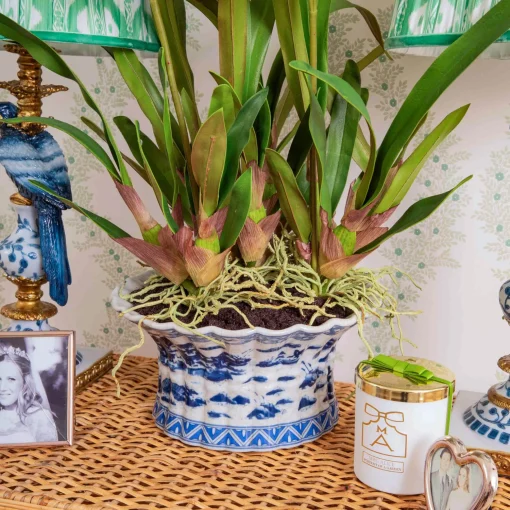 Mrs. Alice Faux Dancing Lady Orchid in Chinoiserie Planter< Year-round Decorations | Forever Blooms