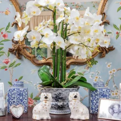Mrs. Alice Faux Orchid in Chinoiserie Planter< Year-round Decorations | Forever Blooms