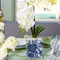 Mrs. Alice Faux Orchid in Chinoiserie Vase< Forever Blooms | Spring Decorations