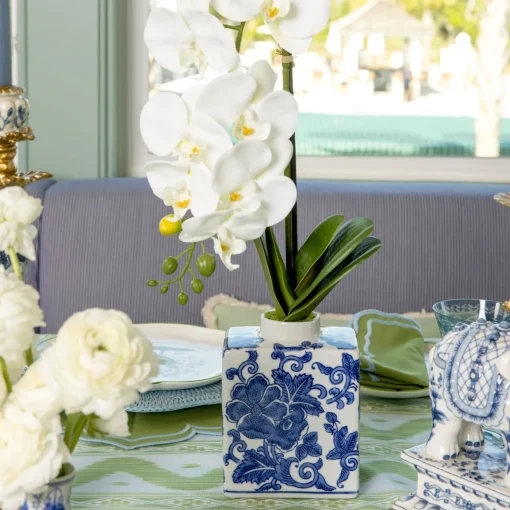 Mrs. Alice Faux Orchid in Chinoiserie Vase< Forever Blooms | Spring Decorations