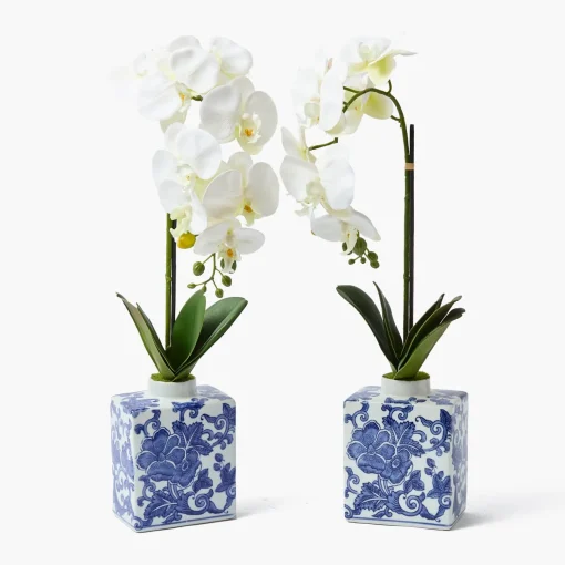 Mrs. Alice Faux Orchid in Chinoiserie Vase< Forever Blooms | Spring Decorations