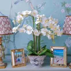 Mrs. Alice Faux Orchid in Chinoiserie Planter< Year-round Decorations | Forever Blooms