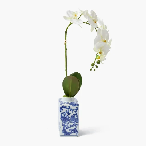 Mrs. Alice Faux Orchid in Chinoiserie Vase< Forever Blooms | Spring Decorations