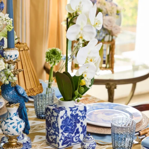 Mrs. Alice Faux Orchid in Chinoiserie Vase< Forever Blooms | Spring Decorations