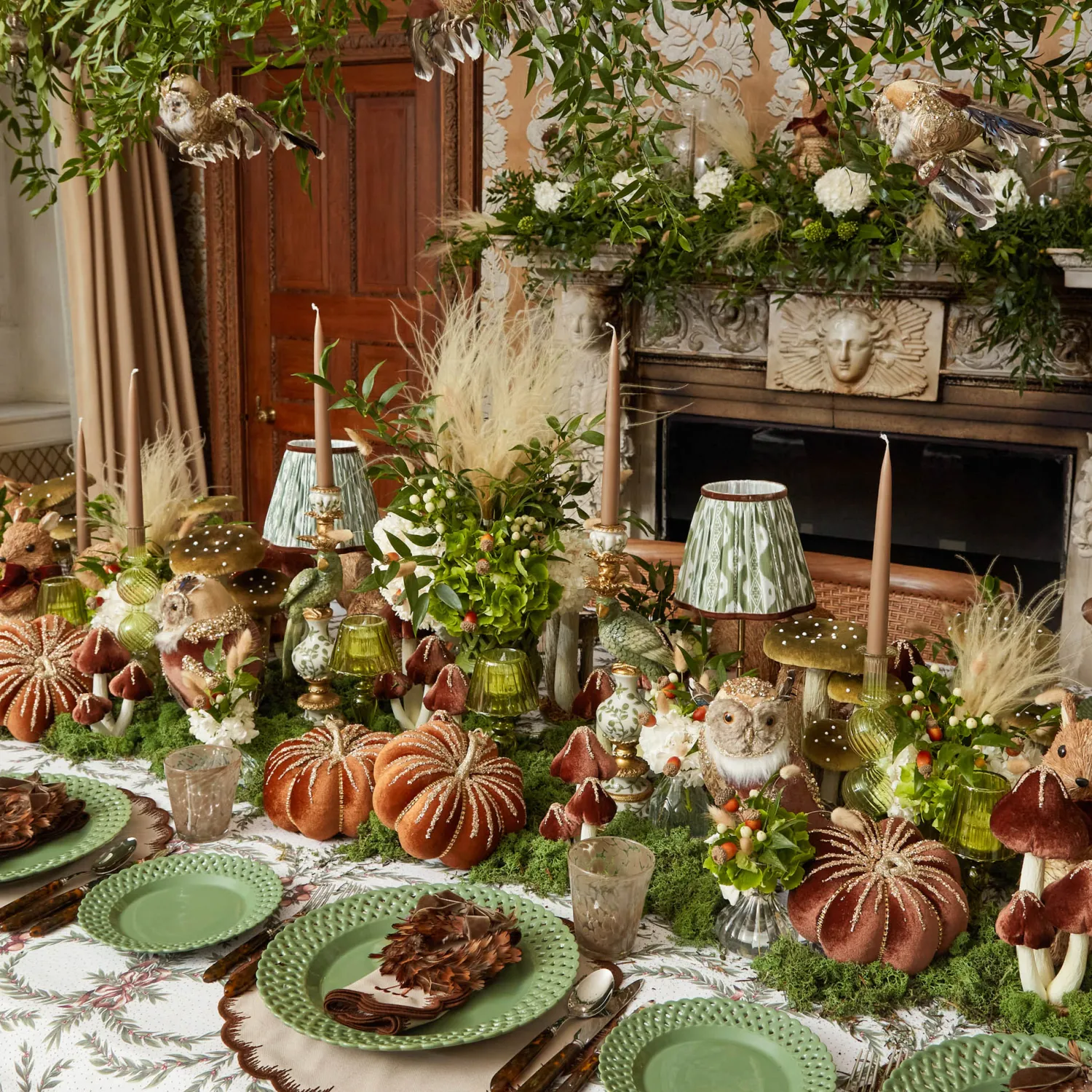 Mrs. Alice Feather Wreath with Chocolate Velvet Bows (Set of 4)< Autumn Decorations