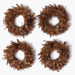 Mrs. Alice Feather Wreath with Chocolate Velvet Bows (Set of 4)< Autumn Decorations