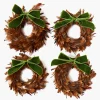 Mrs. Alice Feather Wreaths with Forest Green Velvet Bows (Set of 4)< Christmas Decorations