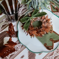 Mrs. Alice Feather Wreaths with Forest Green Velvet Bows (Set of 4)< Christmas Decorations