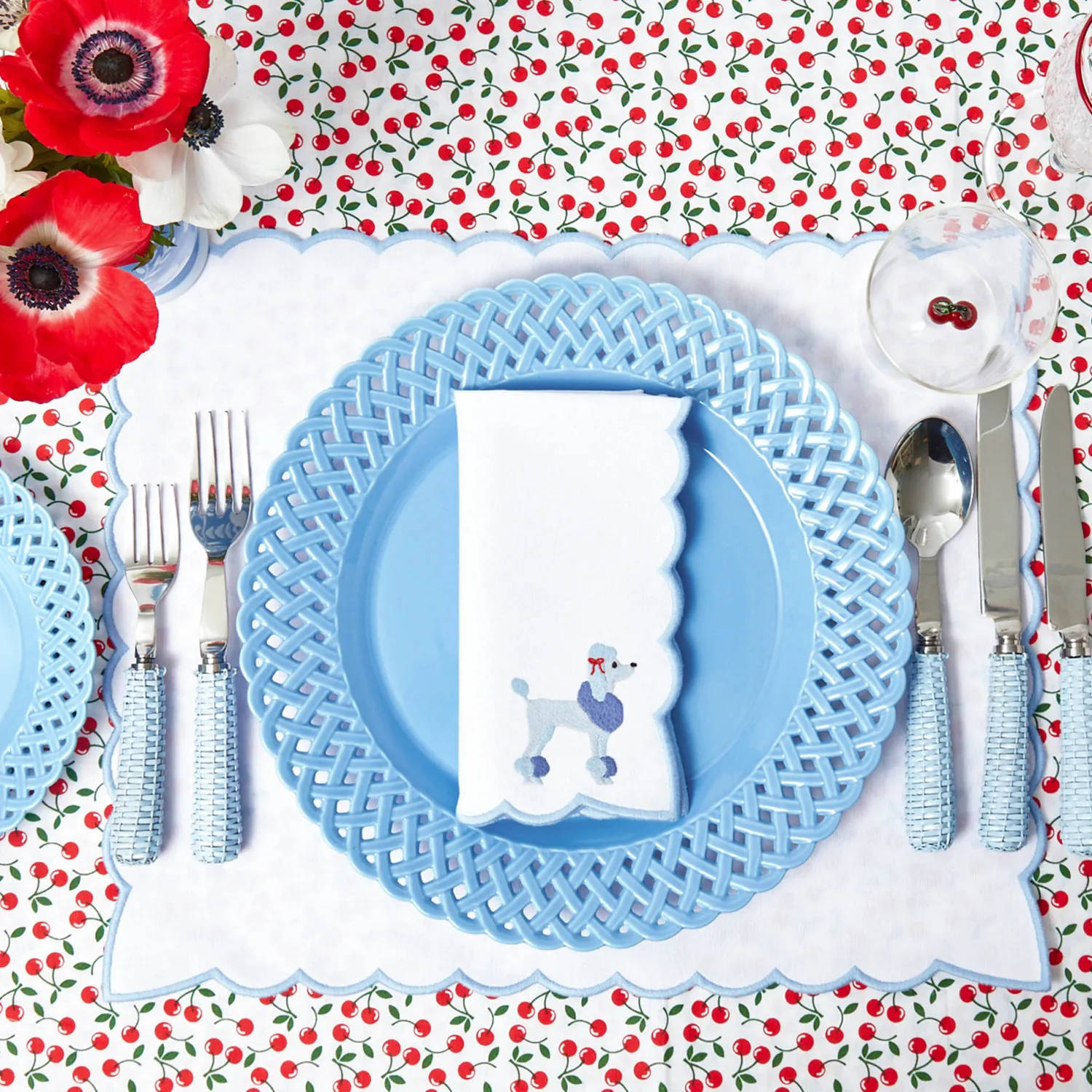 Mrs. Alice Fifi Blue Poodle Linen Napkins (Set of 4)< Napkins