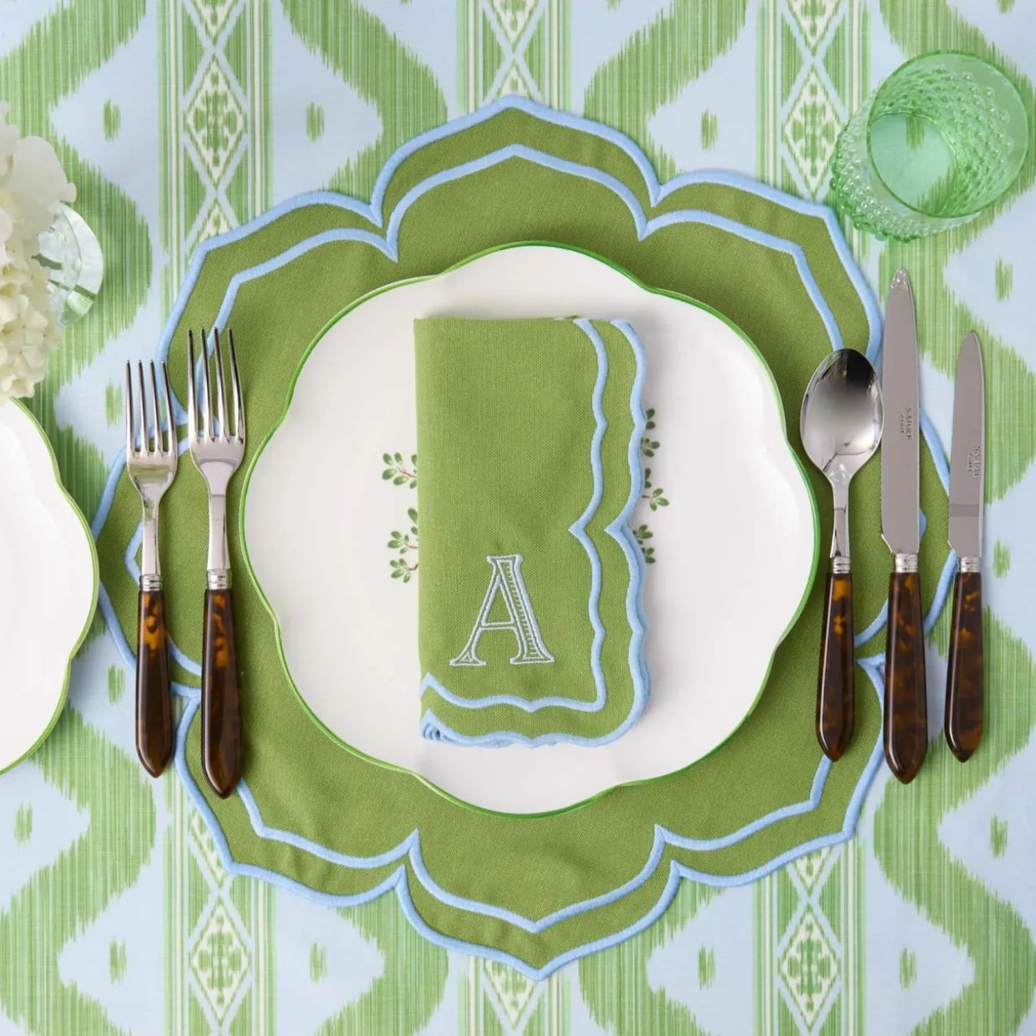 Mrs. Alice Fleur Green Placemats & Napkins (Set of 4)< Summer Table Linen | Table Linen Sets