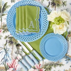 Mrs. Alice Fleur Green Placemats & Napkins (Set of 4)< Summer Table Linen | Table Linen Sets