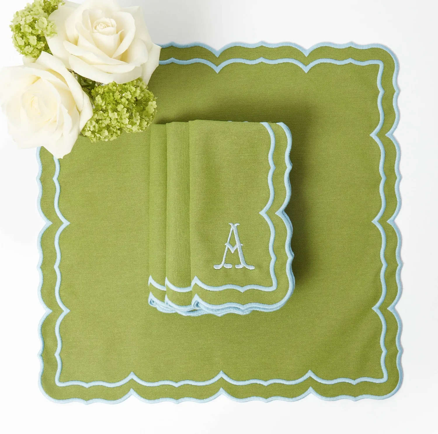 Mrs. Alice Fleur Green Placemats & Napkins (Set of 4)< Summer Table Linen | Table Linen Sets