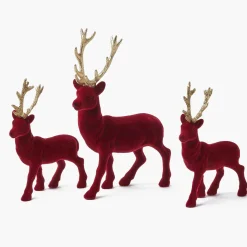 Mrs. Alice Flocked Burgundy Reindeer Family< Christmas Decorations