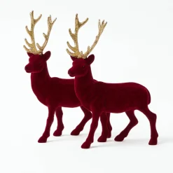 Mrs. Alice Flocked Burgundy Reindeer (Pair)< Christmas Decorations