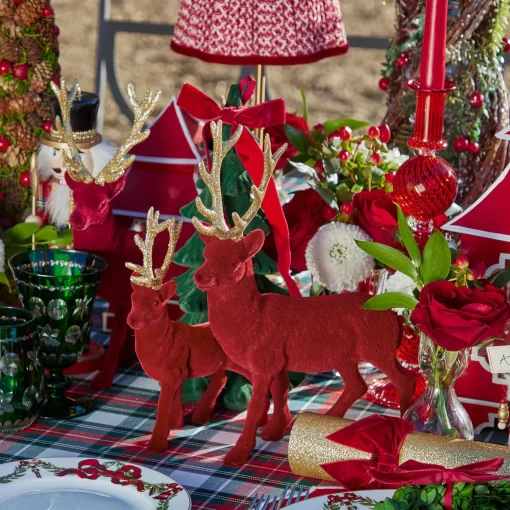 Mrs. Alice Flocked Burgundy Reindeer Family< Christmas Decorations