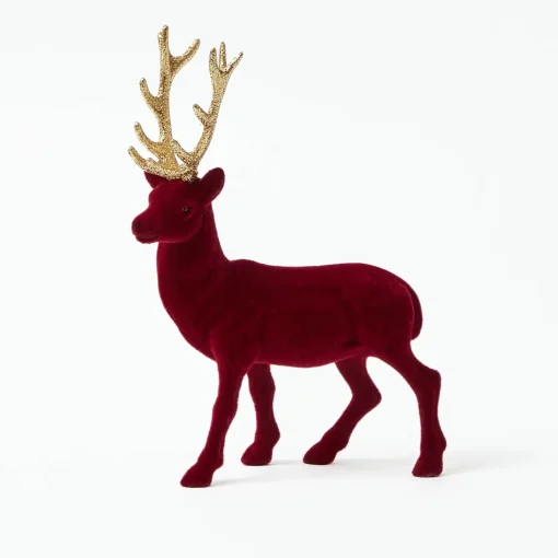 Mrs. Alice Flocked Burgundy Reindeer Family< Christmas Decorations