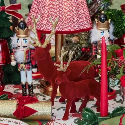 Mrs. Alice Flocked Burgundy Reindeer Family< Christmas Decorations