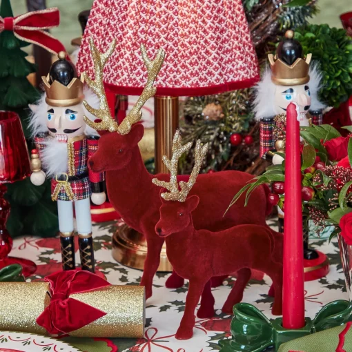 Mrs. Alice Flocked Burgundy Reindeer Family< Christmas Decorations
