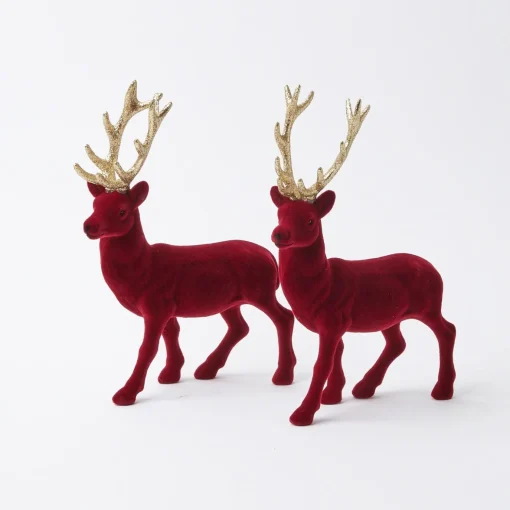 Mrs. Alice Flocked Burgundy Reindeer Family< Christmas Decorations