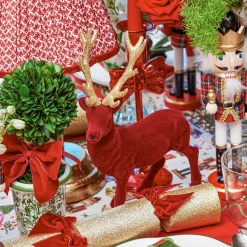 Mrs. Alice Flocked Burgundy Reindeer (Pair)< Christmas Decorations