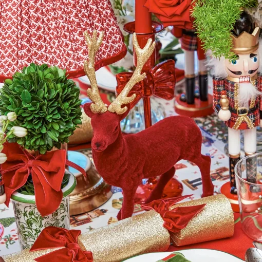 Mrs. Alice Flocked Burgundy Reindeer (Pair)< Christmas Decorations