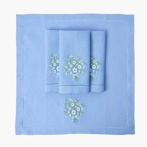 Mrs. Alice Floral Periwinkle Linen Napkins (Set of 4)< Summer Table Linen | Napkins