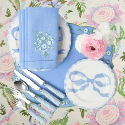Mrs. Alice Floral Periwinkle Linen Placemats & Napkins (Set of 4)< Summer Table Linen | Table Linen Sets