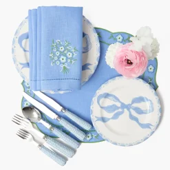 Mrs. Alice Floral Periwinkle Linen Placemats & Napkins (Set of 4)< Summer Table Linen | Table Linen Sets