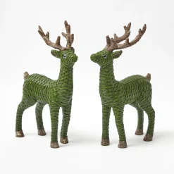 Mrs. Alice Forest Green Rattan Reindeer (Pair) - 30cm< Christmas Decorations