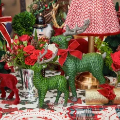 Mrs. Alice Forest Green Rattan Reindeer with Red Velvet Bows (Pair) - 30cm< Christmas Decorations