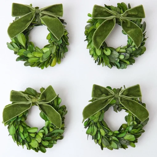 Mrs. Alice Forest Green Velvet Mini Bows (Set of 4)< Napkin Rings & Bows