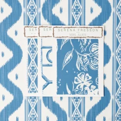 Mrs. Alice French Blue Ikat Stripe Fabric< Serena Fresson Fabrics